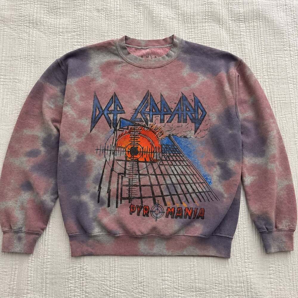 Def Leppard Pyromania Crew Neck Sweatshirt Size S Tie Dye Graphic Pullover